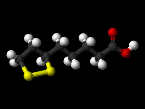 3D ball-and-stick model of the alpha lipoic acid molecule